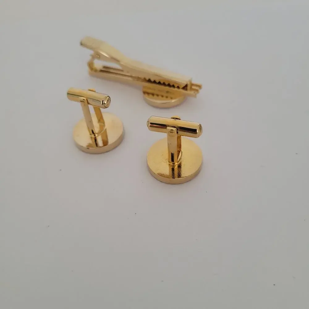 Unbranded Bar Clip‎ Cufflinks Set Gold Red Tone Round Bird Eagle?
